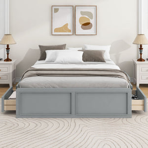 Queen Size Platform Bed Frame with 6 Drawers - Gray