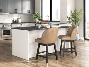 Neymorton - Upholstered Swivel Faux Leather Barstool (Set of 2) - Dark Grayish Brown