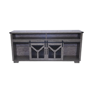 65.3" TV Stand with LED Light Strips and Iron Mesh Barn Door