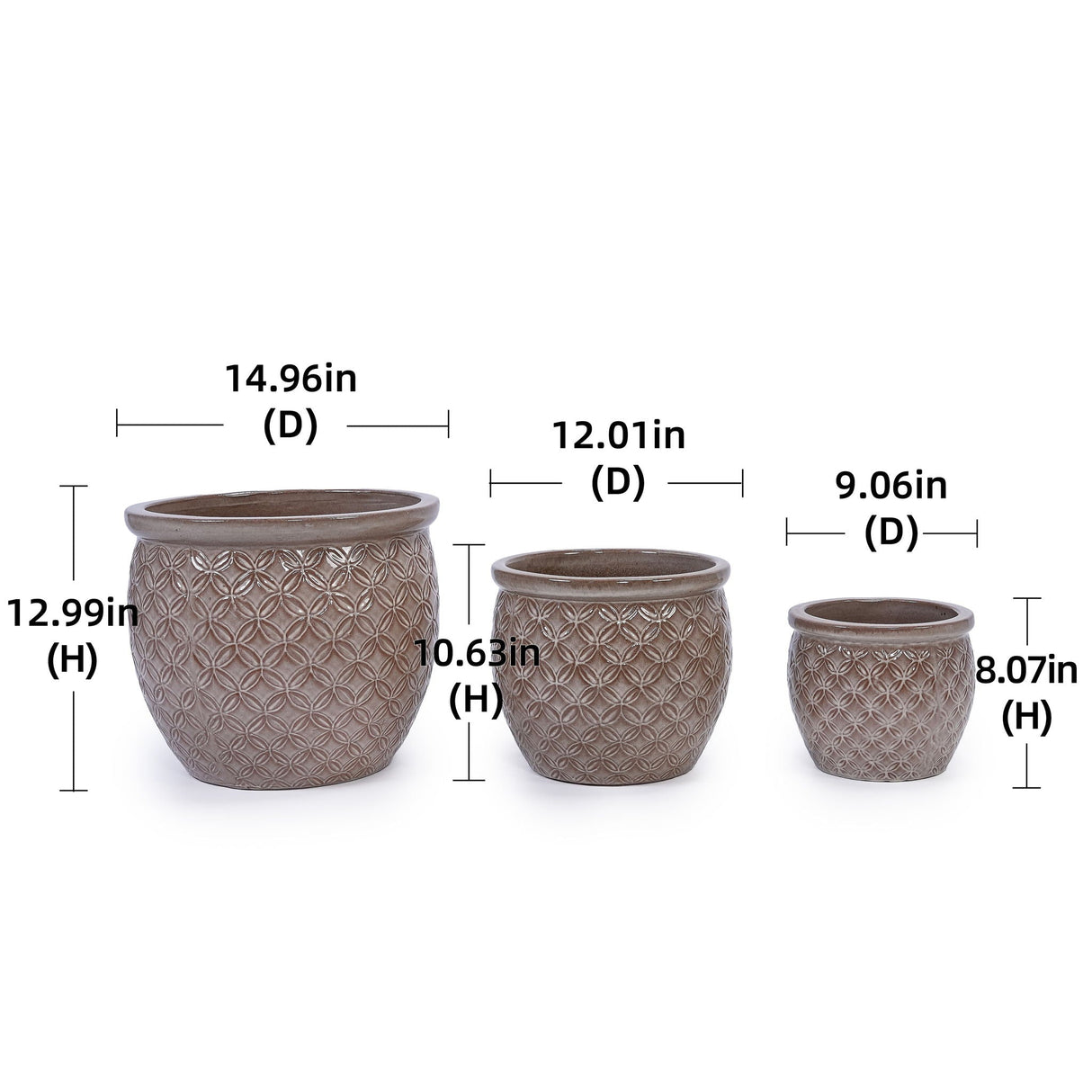 3 Pieces Ceramic Flowerpot Planter For Patio & Garden Or Windowsills - Antique Yellow