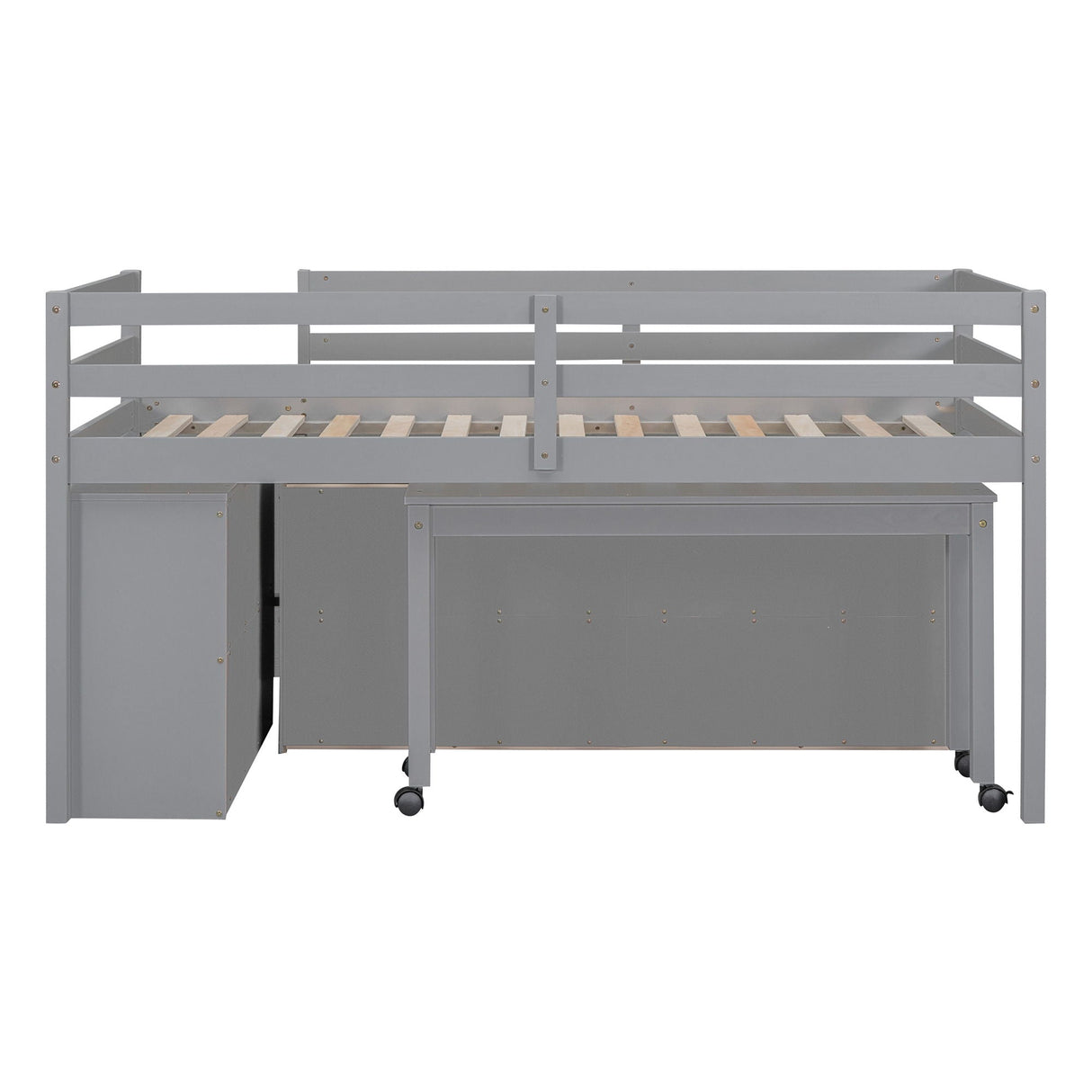 Loft Bed With Retractable Writing Desk And 4 Drawers, With Lateral Portable Desk And Shelves