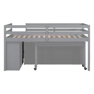 Loft Bed With Retractable Writing Desk And 4 Drawers, With Lateral Portable Desk And Shelves