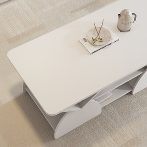 Geometric Engineered Coffee Table With Rounded Corners With Open Shelves