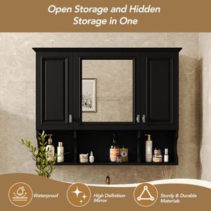 Wall Mounted Bathroom Medicine Wall Cabinet With Mirror & Open Shelves