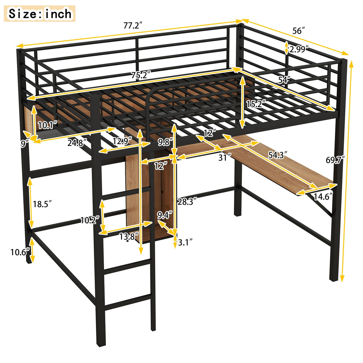 Full Size & Loft Bed With L-Shaped Desk And Shelves - Black