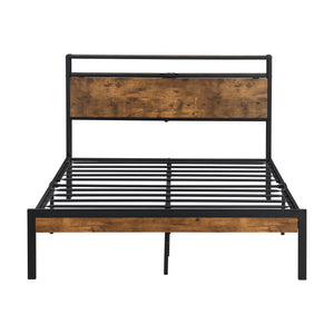 Platform Bed Frame With Wooden Headboard And Footboard, USB Liner
