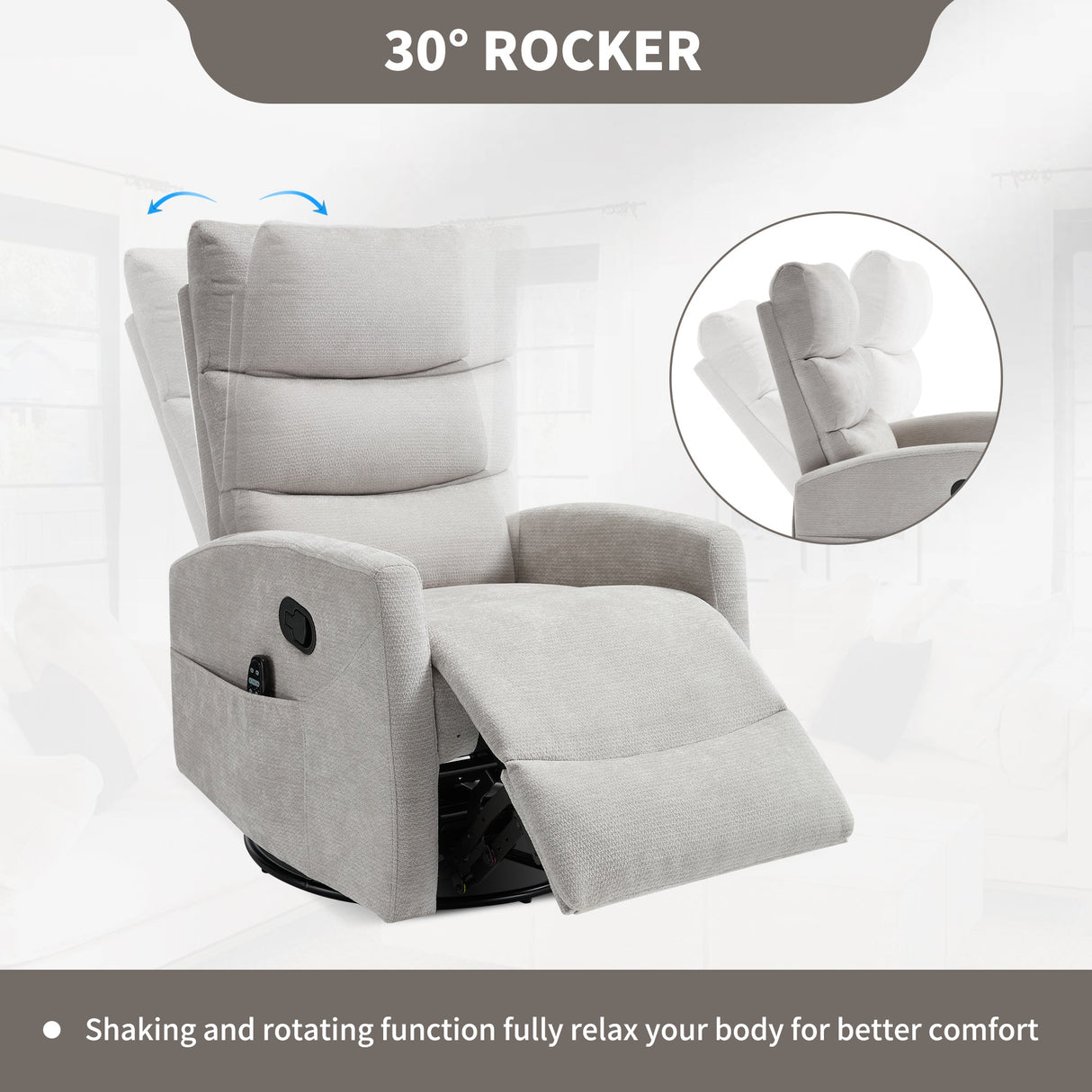 Heat Massage Manual Recliner Chair with Rocker and Swivel