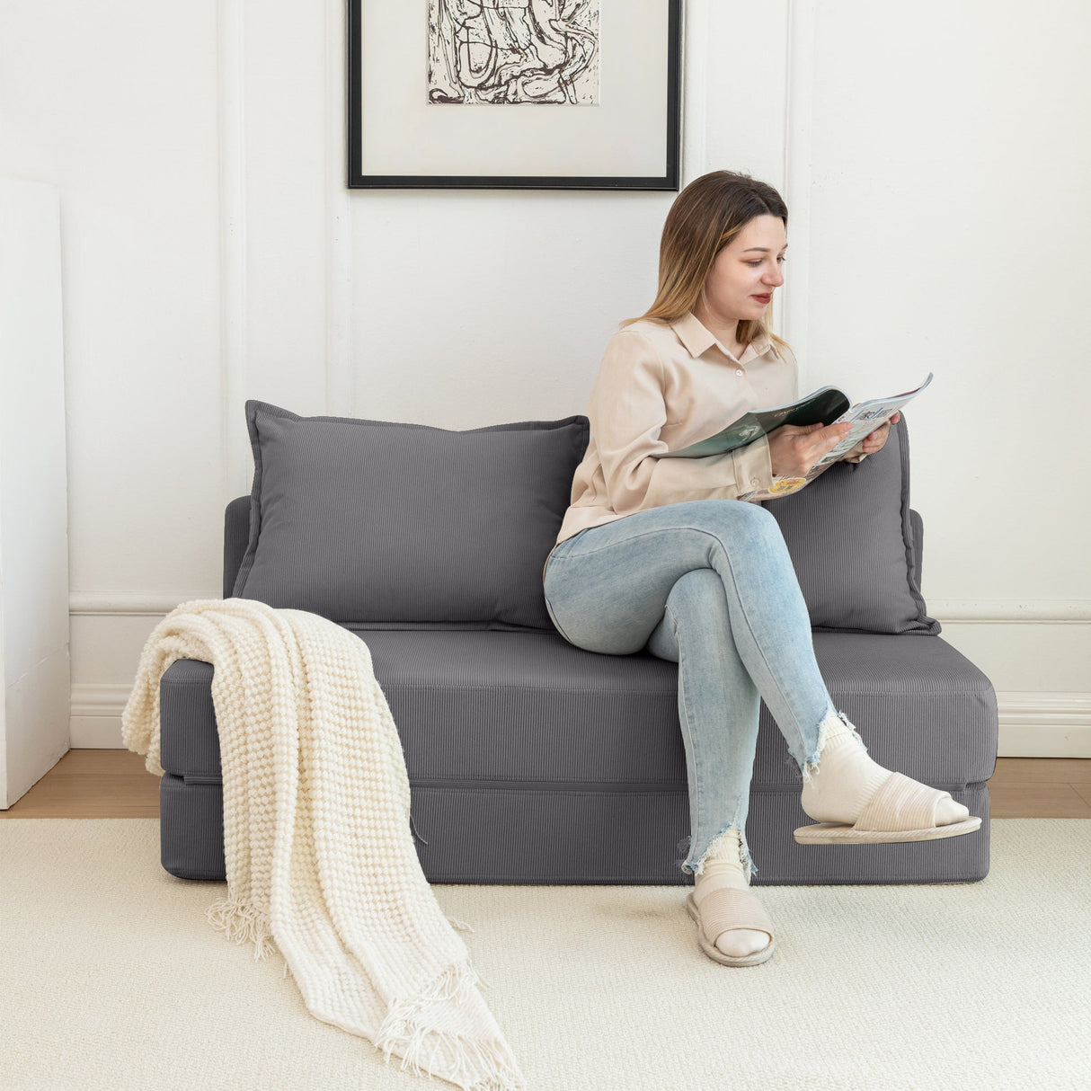 Foldable Sofa Bed Sleeper Lounge Chair with Pillow