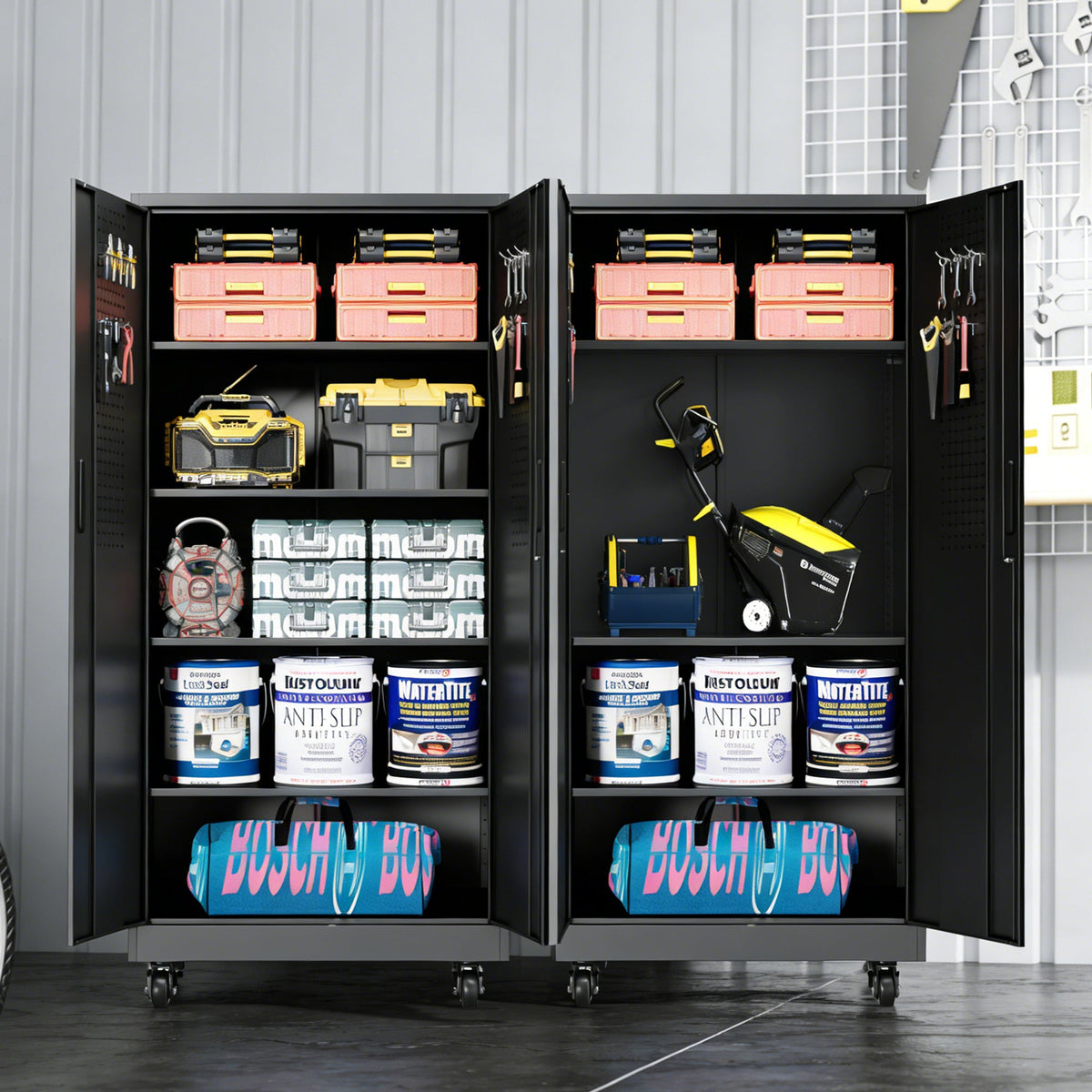 Heavy Duty Metal Storage Cabinet with Doors and Wheels