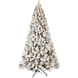 8ft Flocked Pre-Lit Christmas Tree with 500 UL Warm Lights
