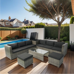 8 Piece Patio Sectional Wicker Rattan Outdoor Sofa Set with Storage Box