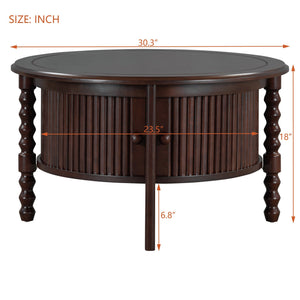Vintage Round Coffee Table with Storage in Walnut