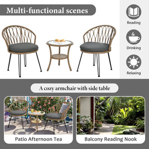 U_STYLE Outdoor Leisure Set with 2 Rattan Chairs & Glass Table