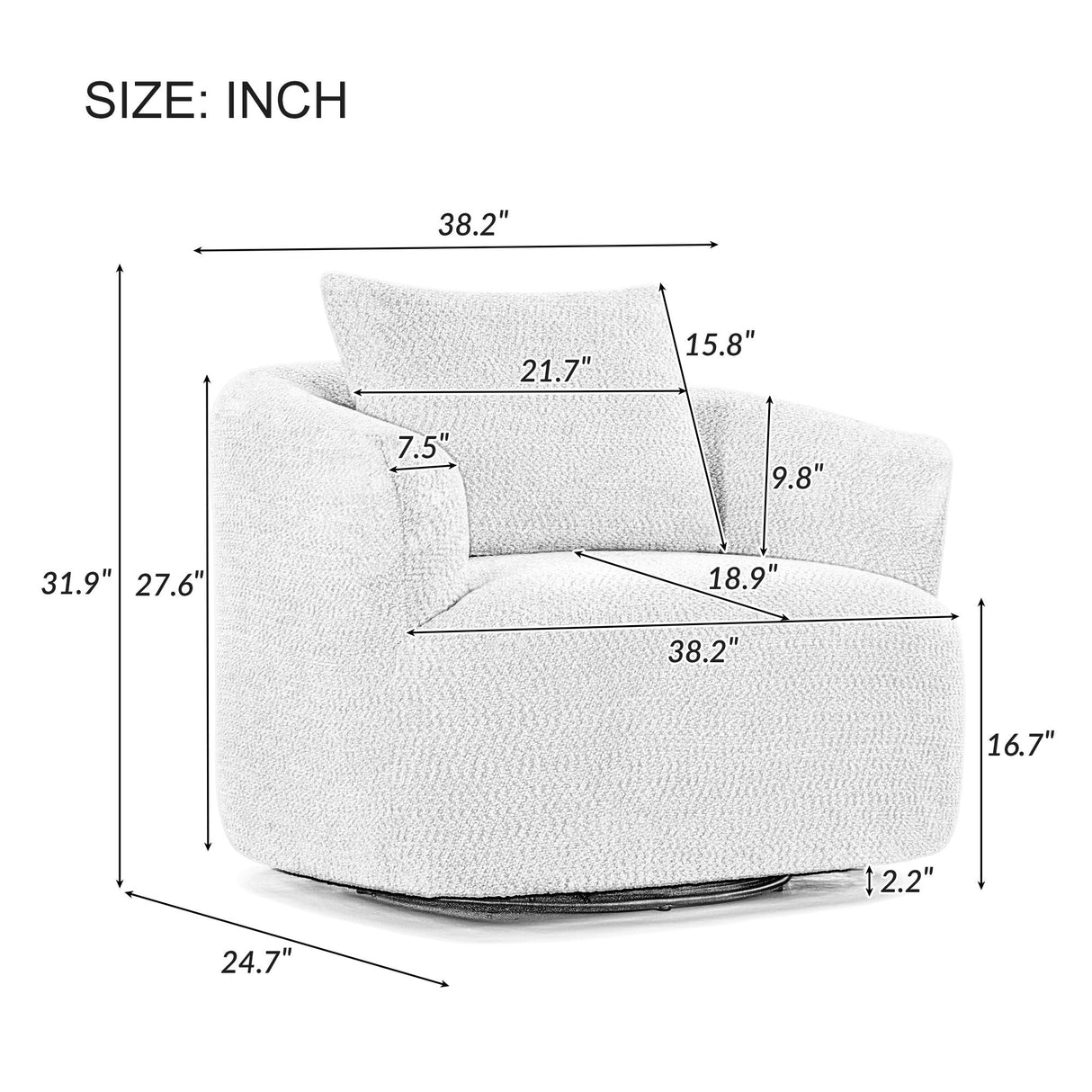 360° Swivel Barrel Sofa Chair With Throw Pillow, Upholstered Accent Chair