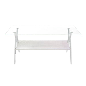 Rectangle Coffee Table With Tempered Glass Top And Shelf