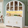 K&K 75.8" Tall Arched Kitchen Pantry Cabinet with LED & Charging Station