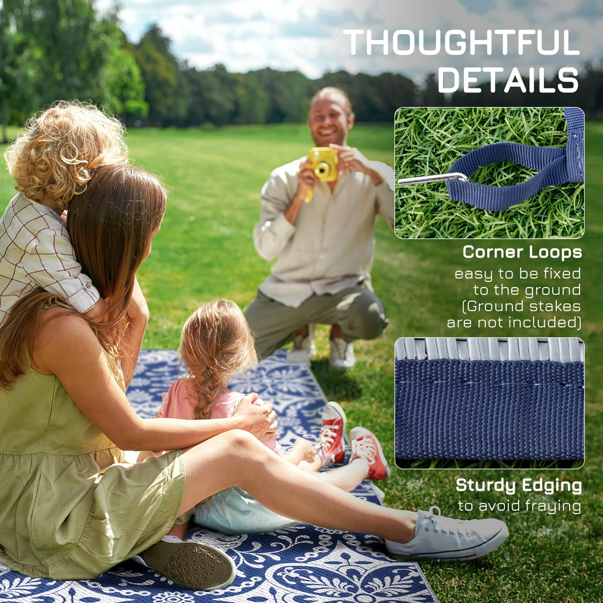 Reversible outdoor rug carpet, 9 x 18" waterproof plastic straw rug with carry bag
