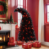 6FT Curved “Hat-Look” Black Holiday Tree with Orange &amp; Purple Lights
