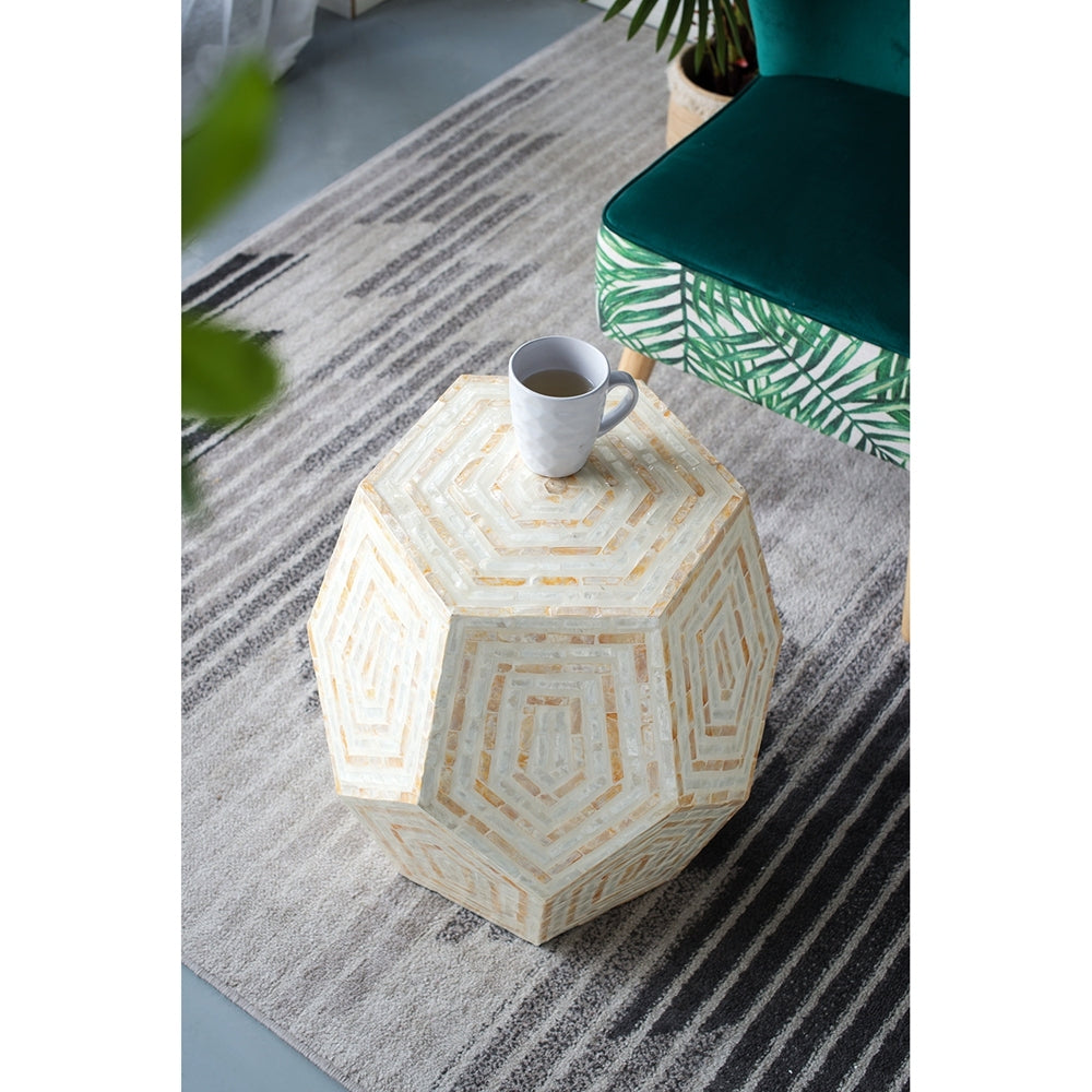 Hexagonal Capiz End Table with Contemporary Design - Cream Yellow