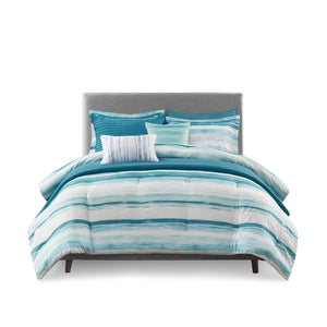 8 Piece Printed Seersucker Comforter and Quilt Set Collection Aqua King/Cal King