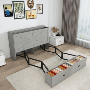 Full Murphy Bed With Storage Drawers, Charging Station, Foldable Panels, And Silent Swivel Wheels