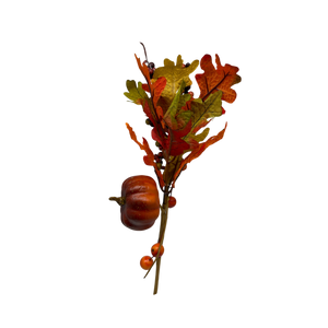 14 inch Faux Pumpkin Pick With Leaves and Berries