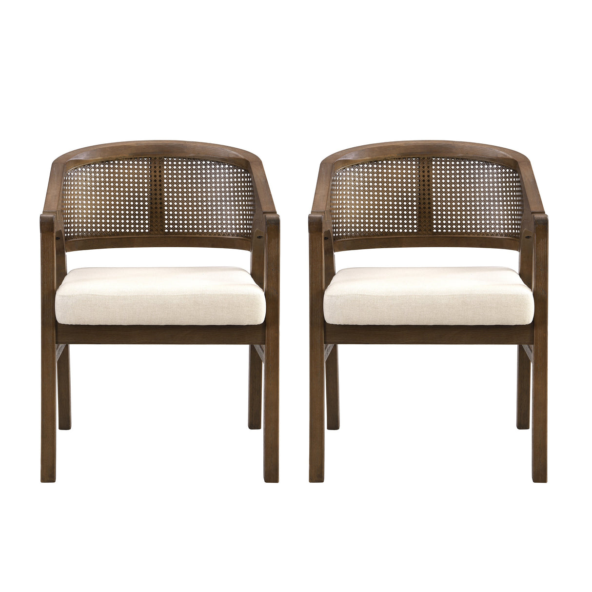 Wooden Frame Dining Chair with Rattan Back, Set of 2