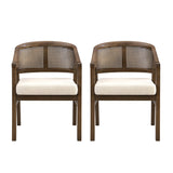 Wooden Frame Dining Chair with Rattan Back, Set of 2