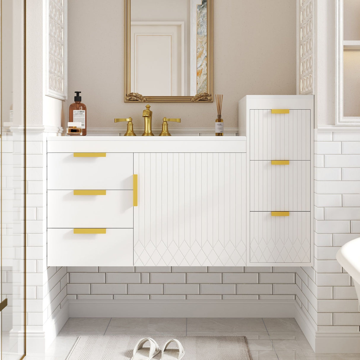 Wall Mounted Bathroom Cabinet With Side Cabinet Combo