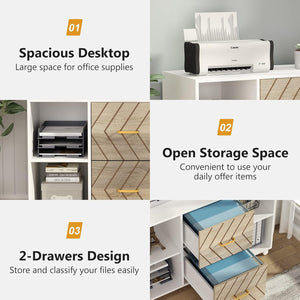 Large Mobile Lateral File Cabinet With 2 Drawers, Printer Stand & Storage Shelves, For Letter Size Files - White / Oak