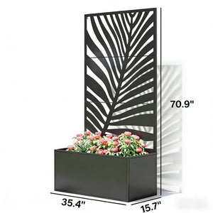 Outdoor Raised Garden Bed with Privacy Screen and Metal Planter Box