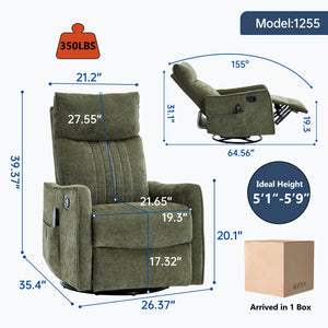 Green Heat Massage Manual Recliner Chair with Rocker and Swivel
