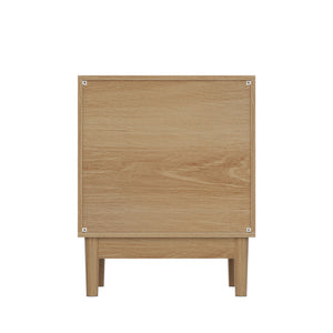 Bedside Table With Grille Design And 2 Drawers, Side Table For Bedroom - Oak