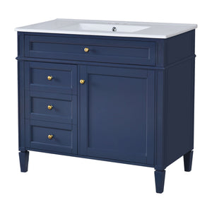 Bathroom Vanity With Mirror Cabinet, Single Sink With 2 Soft Closing Doors And 4 Drawers