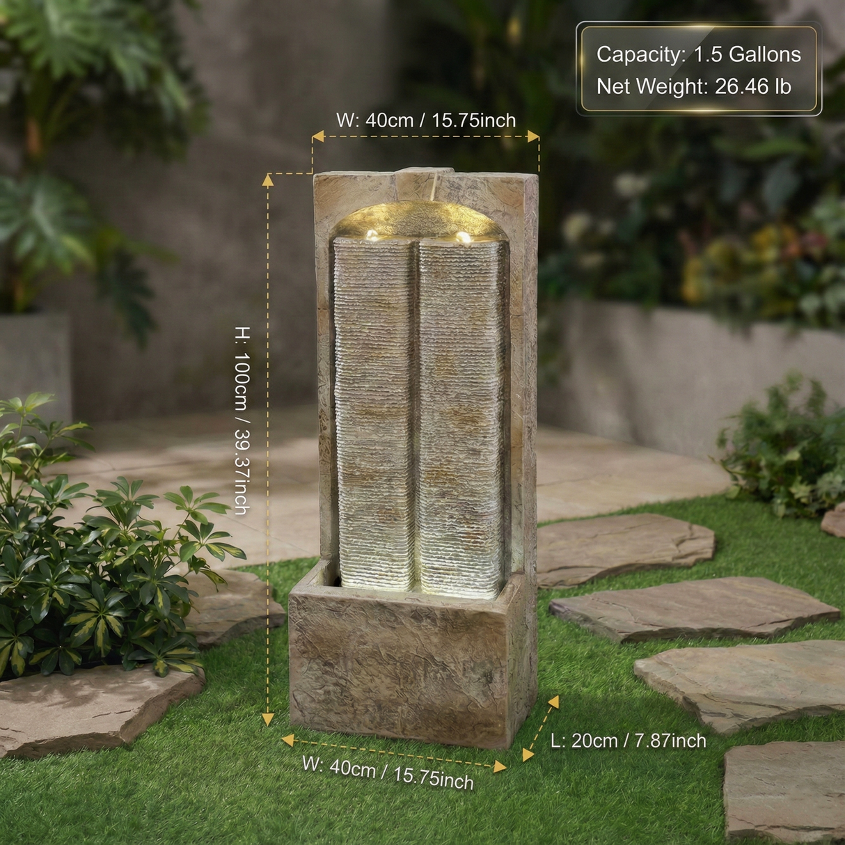 39 Inch Outdoor Water Fountain with Pump