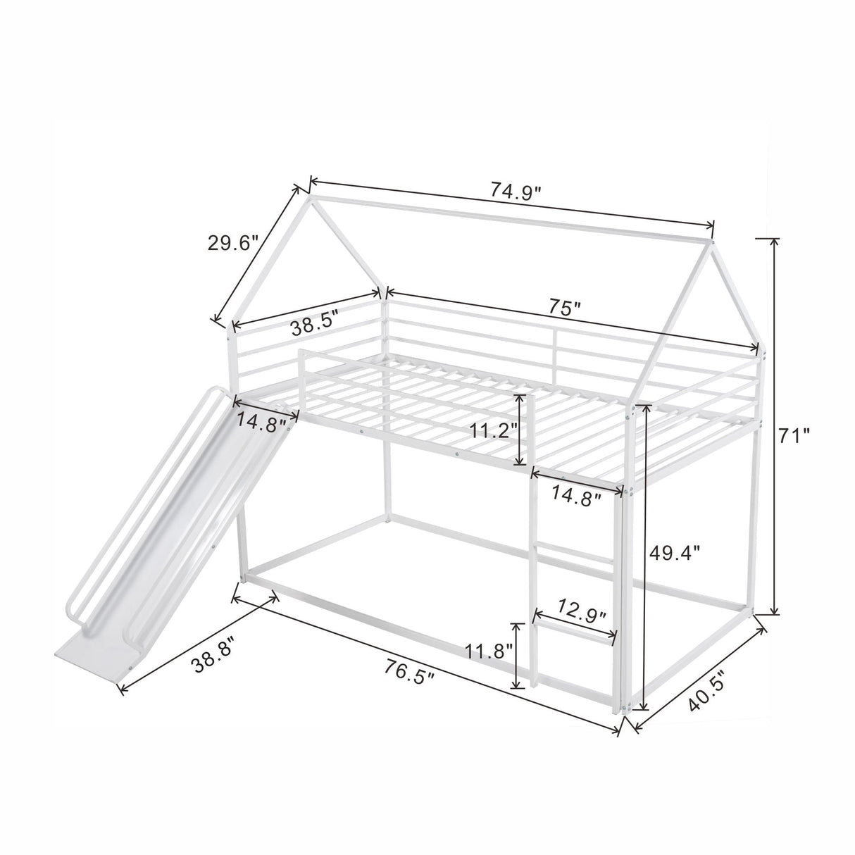 Twin Over Twin House Bunk Bed With Ladder And Slide