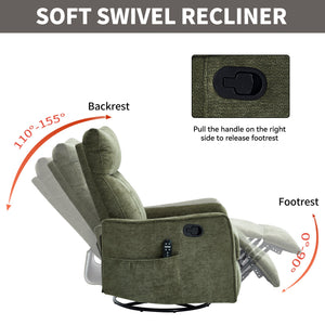 Green Heat Massage Manual Recliner Chair with Rocker and Swivel