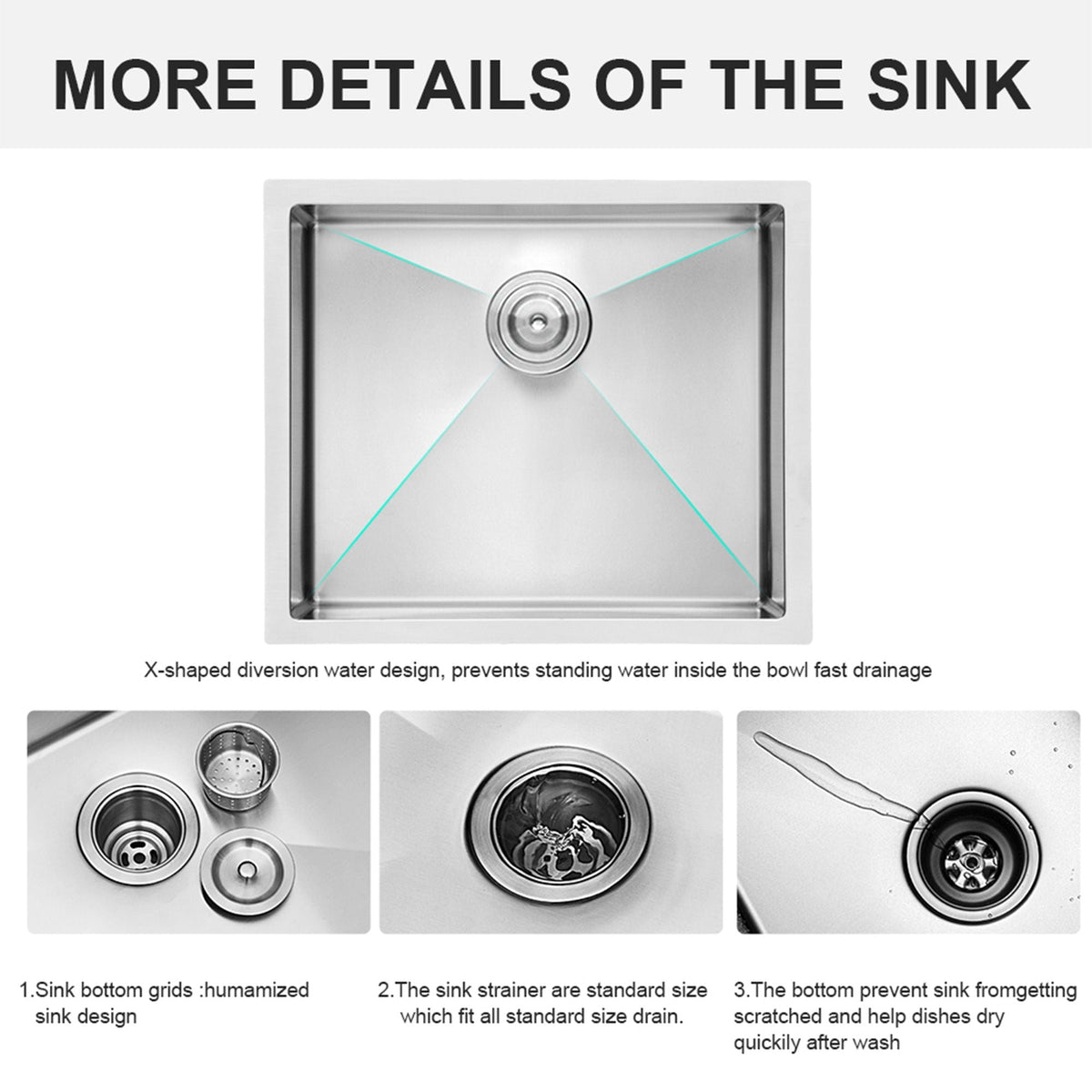 Undermount Stainless Steel Kitchen Sink, Deep Single Bowl Basin