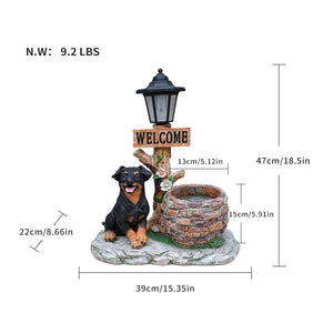 Puppy Dog Solar Planter Outdoor Statue