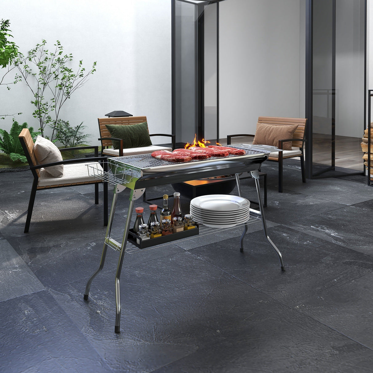 Outsunny Stainless Steel Portable Folding Charcoal Grill