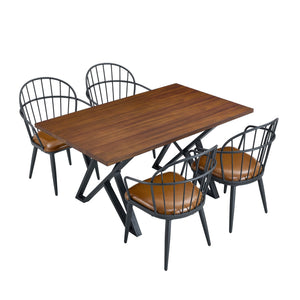 5 Piece Industrial Style Indoor Upholstered Dining Set With Metal Legs - Brown
