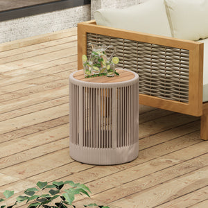 Outdoor Rope Chaise Lounge Set with Adjustable Backrest and Teak Look Side Table