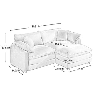 Modern Modular Cushion Sofa Set with Ottoman - Fabric, Multiple Colors