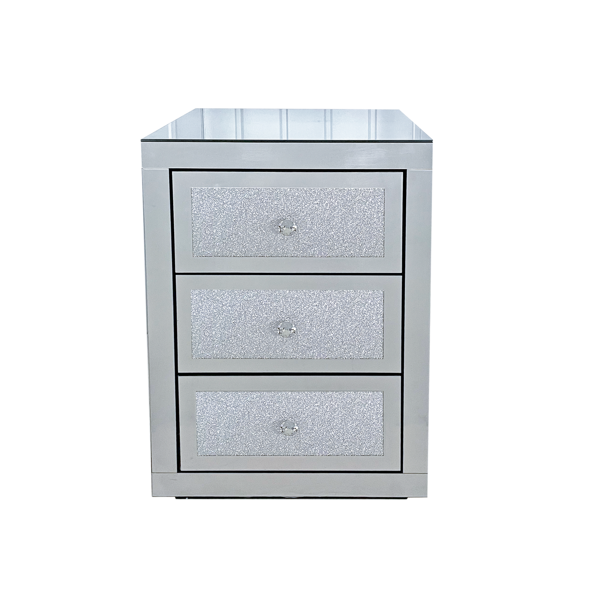 3-Drawer Mirrored Nightstand Bedside Table