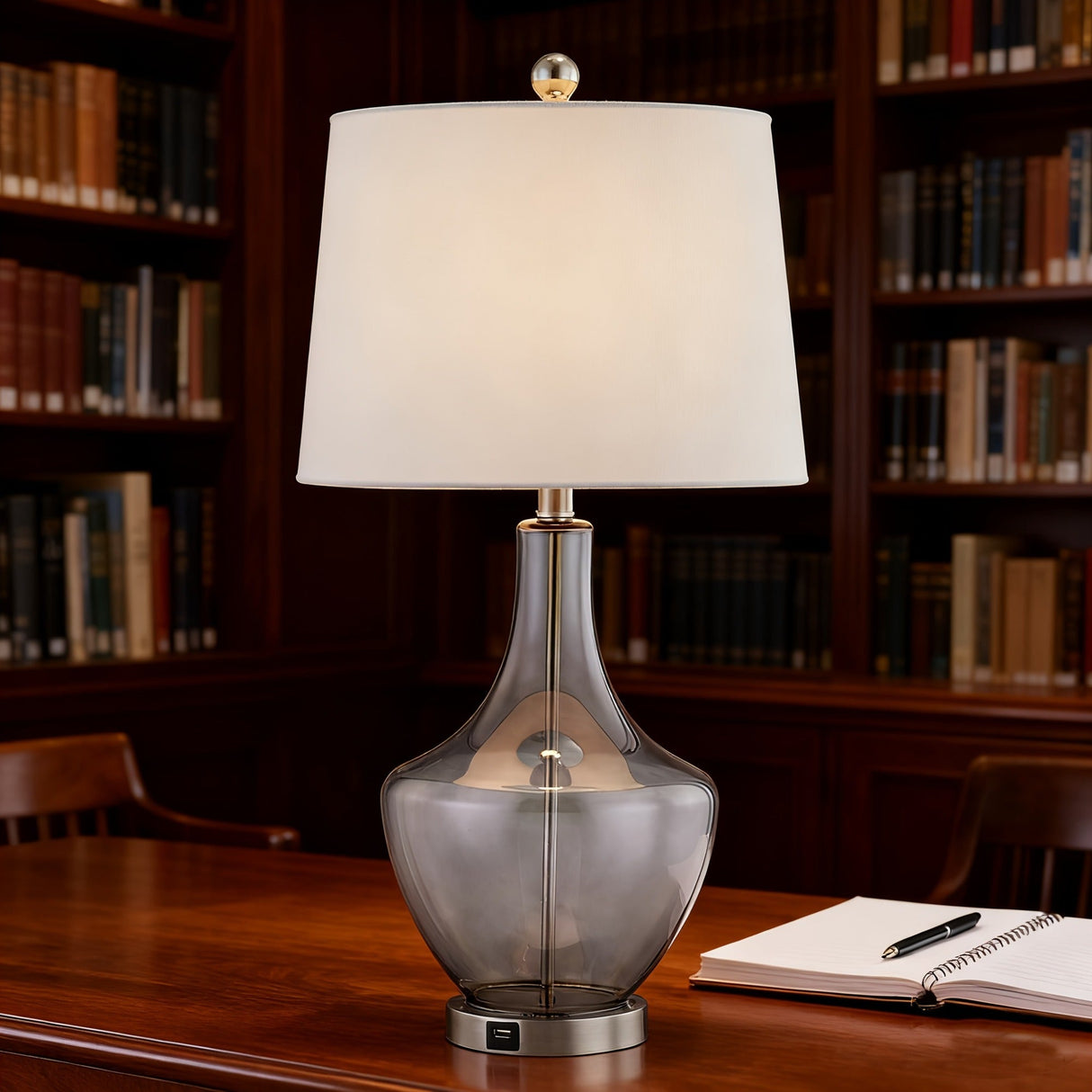 26-Inches Tall Single Glass Table Lamp with USB Charging Port