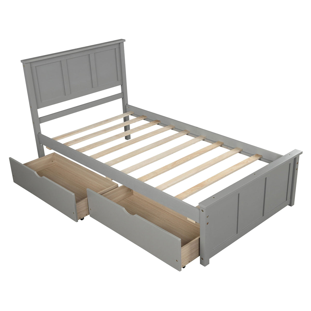 Platform Storage Bed With 2 Wheel Base Drawers