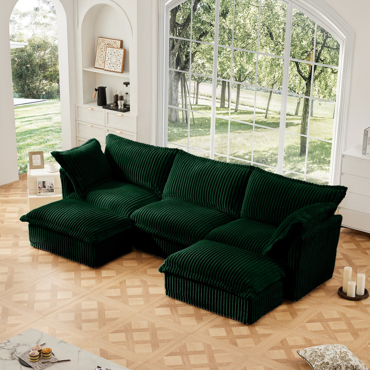 Slipcovered U Shape Sectional Deep Seat Sofa