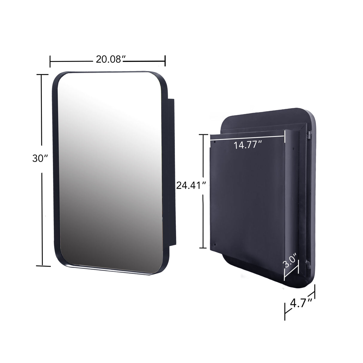 20x30 Inch Recessed Black Metal Framed Medicine Cabinet