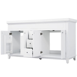 Bathroom Vanity With Double Sinks, 3 Drawers & 4 Doors, Soft Close, All Open Back Design - White