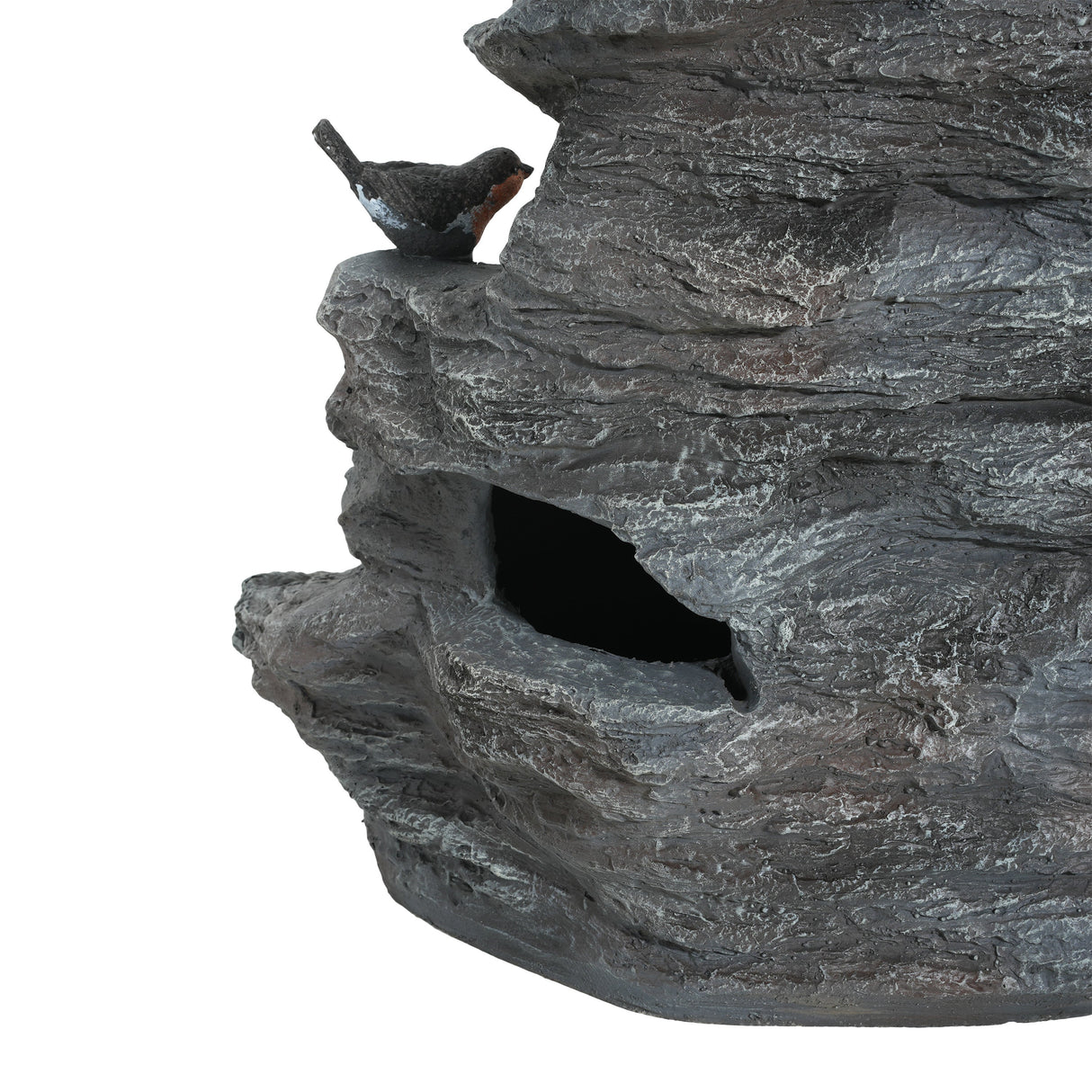 4-Tiered Gray Concrete Rock Waterfall Fountain with LED Lights